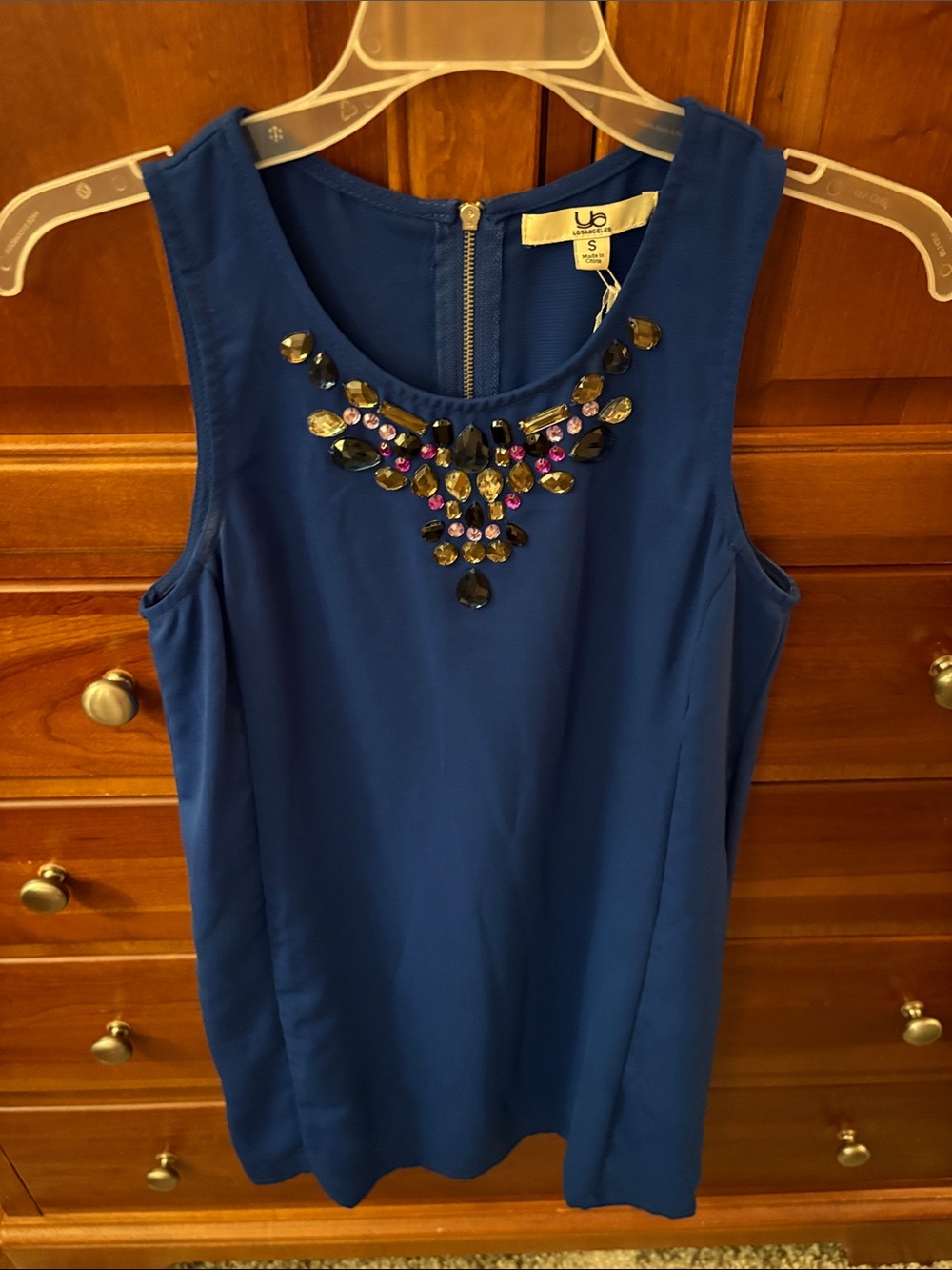 La Hearts Royal Blue Jeweled Neckline Sleeveless dress